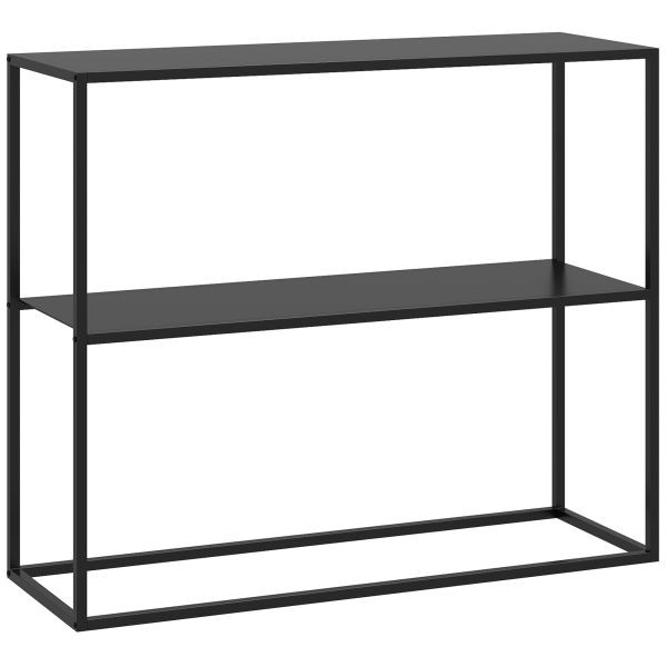 HOMCOM Konsolentisch mit 2 Ebenen, Flurtisch, Beistelltisch aus Stahl für Diele, 837-433V00BK