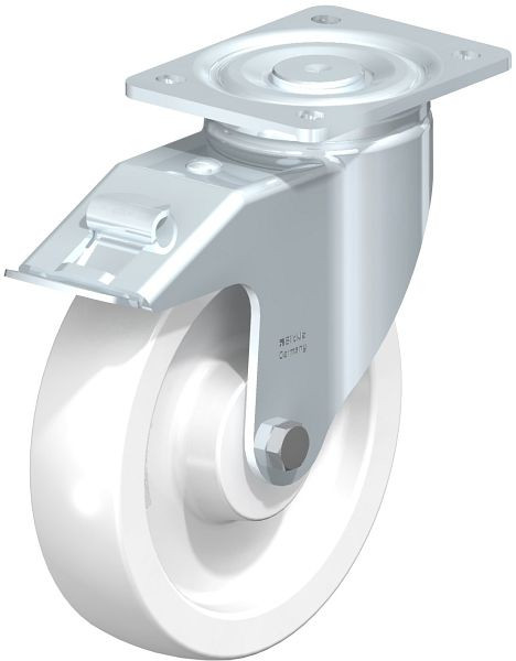 Blickle LH-SPO 200G-FI Stahlblech-Lenkrolle, Schwerlast-Ausführung, mit Anschraubplatte & Feststeller, Polyamid, Weiß, 546887