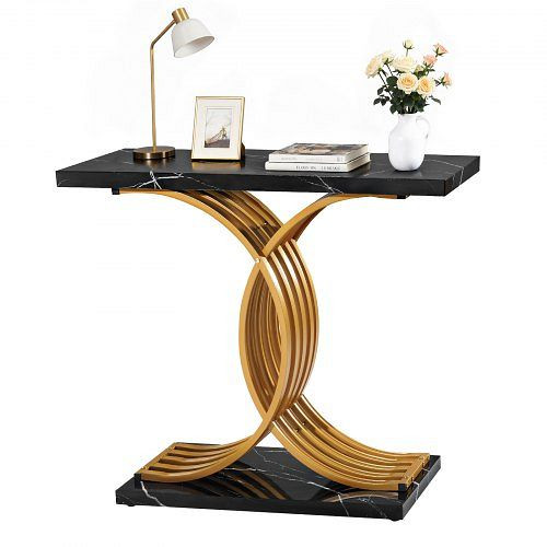 VEVOR Konsolentisch (100 x 30 x 81 cm) aus MDF + Stahlrohren, rechteckig, Golden, für Flur/Schlafzimmer/Wohnzimmer, BSXGZEKXDFDCWO7G0001V0