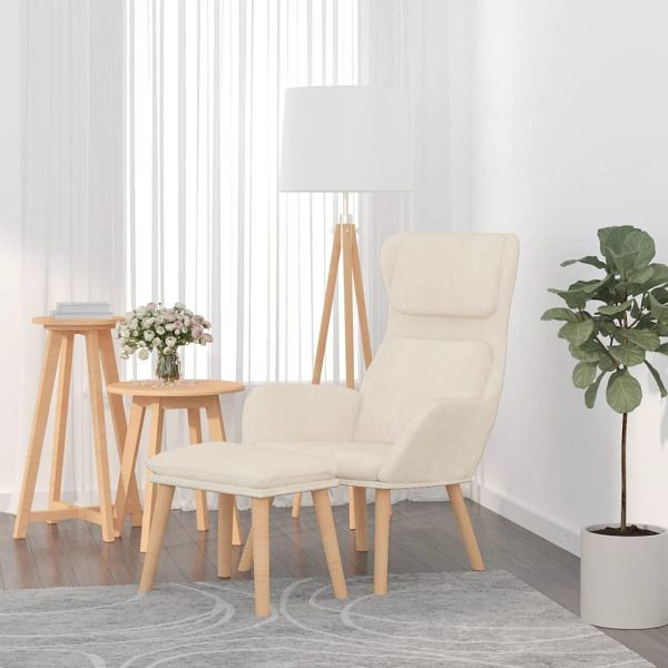 vidaXL Relaxsessel mit Hocker Cremeweiß Samt, 3097829, 8720286900802