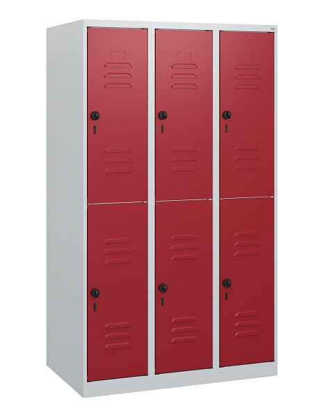 C+P Doppelstöckiger Spind Classic PLUS, 3 Abteile, 1530x900x500mm, 7035/3003, Drehriegel, 0803005-30 S10001