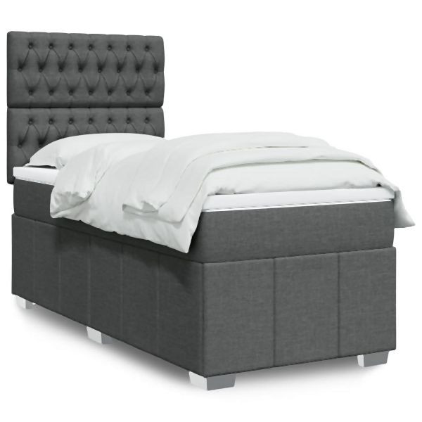 vidaXL Boxspringbett mit Matratze Dunkelgrau 90x200 cm Stoff, 3293859