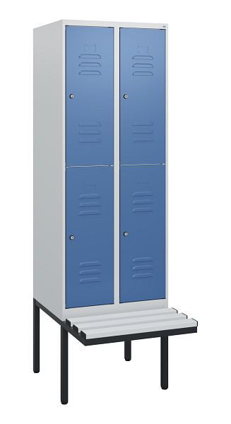 C+P Doppelstöckiger Spind Classic PLUS, 2 Abteile, 1950x600x815mm, 7035/5023, Zylinderschlösser, schwebende Sitzfläche, 0803405-20 S10080