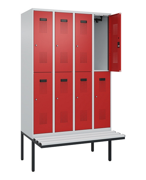 C+P Doppelstock-Spind Evolo PLUS, Bank, 8 Fächer, 2120x1200x815mm, 7035/3000, Zylinderschloss, Sitzfläche Kunststoff, 0493407-40 S10111