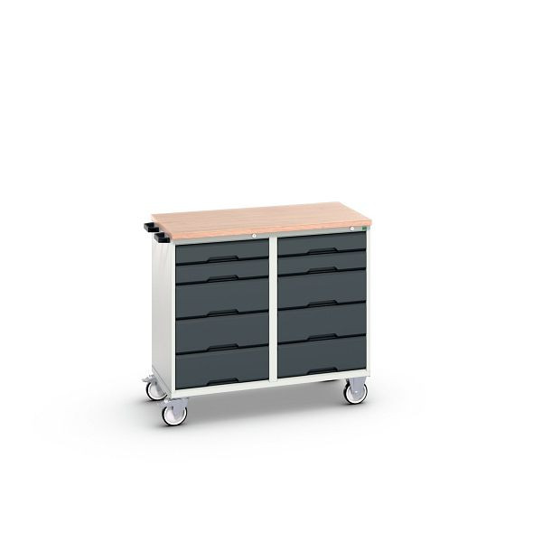 bott verso Montagewagen, mit 10 Schubladen und Multiplex-Top, BxTxH: 1050 x 600 x 980 mm, Lichtgrau / Anthrazitgrau, 16927101.19