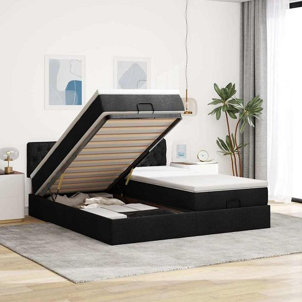 vidaXL Ottoman-Bett mit Matratzen Schwarz 160x200 cm Stoff, 3312010