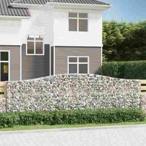 vidaXL Gabione mit Hochbogen 400x30x120/140 cm Verzinktes Eisen, 153406