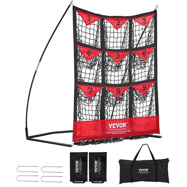 VEVOR Pitching Netz Target mit 9 Nummerierte Taschen, Baseball & Softball aus Polyester, Tragbares Schnellmontage-Design Rot, BLXWBQTQW494ZDBEBV0