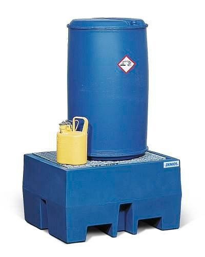DENIOS Auffangwanne PolySafe ECO aus Polyethylen (PE), mit verzinktem Gitterrost, für 1 Fass à 200 Liter, 162311