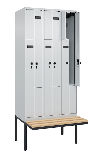 C+P Z-Spind Evolo PLUS, Bank, 6 Fächer, 2120x900x815mm, 7035/7035, Drehriegel, Sitzfläche Holz, 0490437-306 S10008