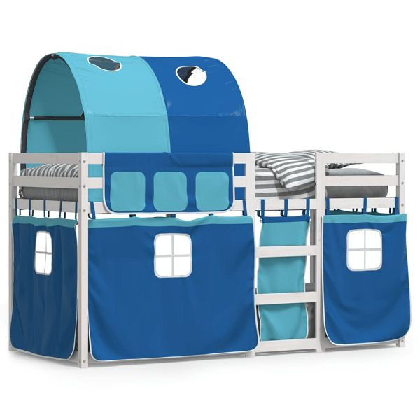 vidaXL Etagenbett mit Vorhängen Blau 80x200 cm Massivholz Kiefer, 3283992