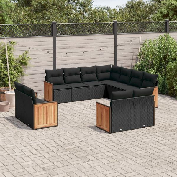 vidaXL 11-teilig Garten-Sofagarnitur mit Kissen Schwarz Poly Rattan, 3260578