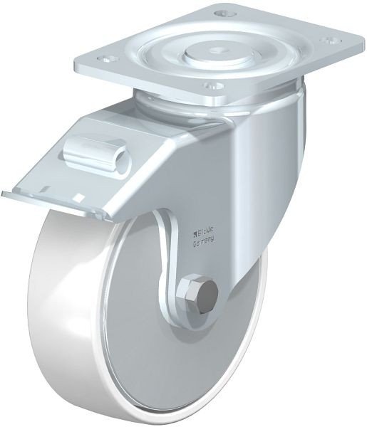 Blickle LH-PO 160K-FI-FA Stahlblech-Lenkrolle, Schwerlast-Ausführung, mit Anschraubplatte & Feststeller, Polyamid, Weiß, 750030