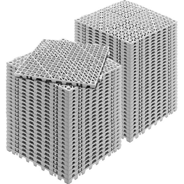 VEVOR Ineinandergreifende Fliesen 55 Stück, 30 x 30 cm Außenbereich Quadratische Terrasse PVC Badezimmer, Pool, Toilette, Grau, HZXSJDD1212YMI824V0