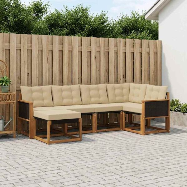 vidaXL Outdoor-Sofagarnitur mit Kissen 6-teilig Natur und Beige, 3382057