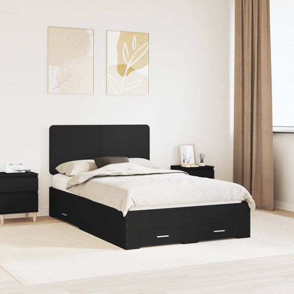 vidaXL Bettrahmen mit Kopfteil Schwarz 135 x 190 cm Holzwerkstoff, 3412793