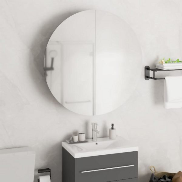 vidaXL Badezimmerschrank mit Rundem Spiegel & LED Eichen-Optik, 345590