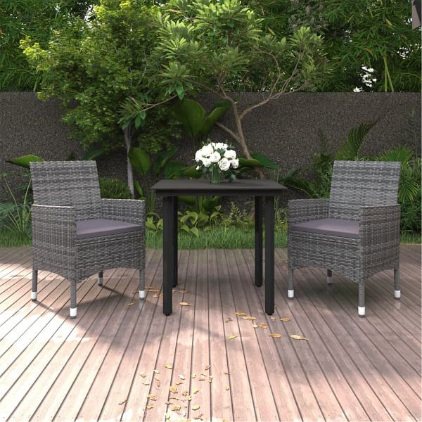vidaXL 3-teilig Garten-Essgruppe mit Auflagen Poly Rattan und Glas, 3099691