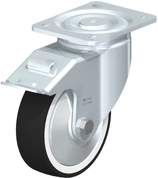 Blickle LH-POTH 150G-FI-FA Stahlblech-Lenkrolle, Schwerlast-Ausführung, mit Anschraubplatte & Feststeller, Thermoplastisches Polyurethan, Grau, 750108