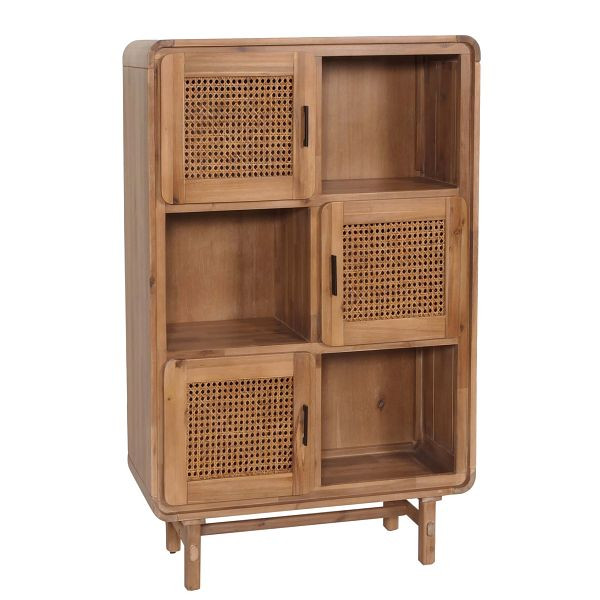 Mendler Highboard HWC-M47, Kommode Schrank Sideboard, Staufächer, Rattan Akazie Massiv-Holz gebeizt 141x90x35cm 32kg, 105016