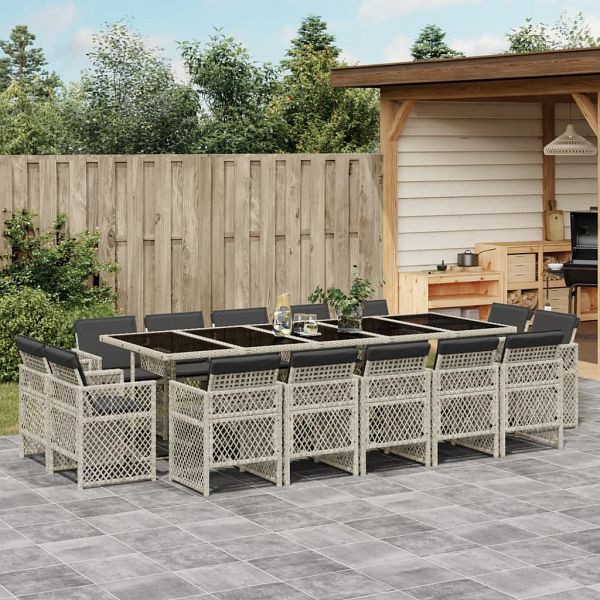 vidaXL 15-teilig Garten-Essgruppe mit Kissen Hellgrau Poly Rattan, 3210875