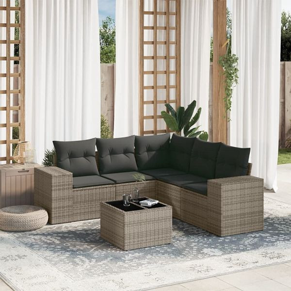 vidaXL 6-teilig Garten-Sofagarnitur mit Kissen Grau Poly Rattan, 3254897