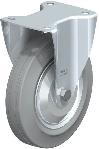 Blickle B-V 200K-SG-FA Stahlblech-Bockrolle, mittelschwere Ausführung, mit Anschraubplatte, Vollgummi, Grau, 56598