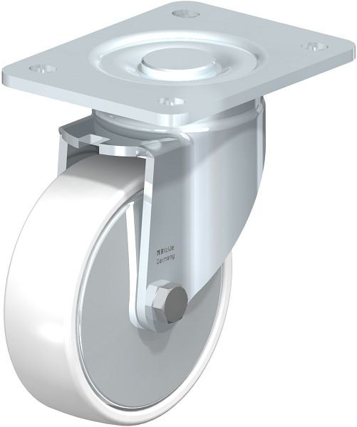 Blickle LH-PO 125K-3-FA Stahlblech-Lenkrolle, Schwerlast-Ausführung, mit Anschraubplatte, Polyamid, Weiß, 747720