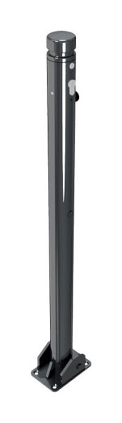 Schake Absperrstilpfosten Typ 464UZB -umlegbar-, mit Profilzylinder, zum Aufdübeln, Ø 60mm, mit Zierkopf, beschichtet DB 703, 464UZB