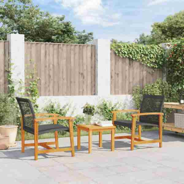 vidaXL Gartenstühle 2 Stück Schwarz Poly Rattan und Akazienholz, UV-beständig, 367595