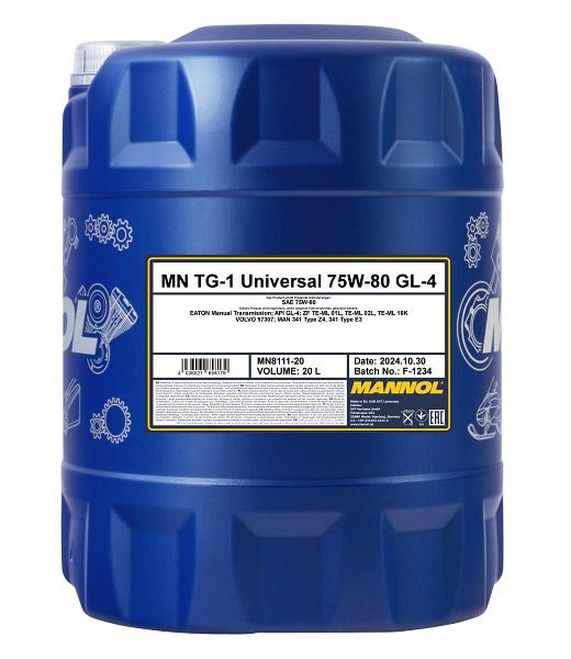 MANNOL Getriebeöl 8111 TG-1 Universal 75W-80 GL-4, VE: 20 l, MN8111-20