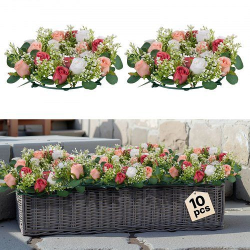 VEVOR Künstlicher Blumenkranz 340x340x90 mm, rosa/weiße Rosen, für Valentinstag, Muttertag, Party, Hochzeit, VE: 10 Stück, ZSHQHXFSBS14A840T001V0