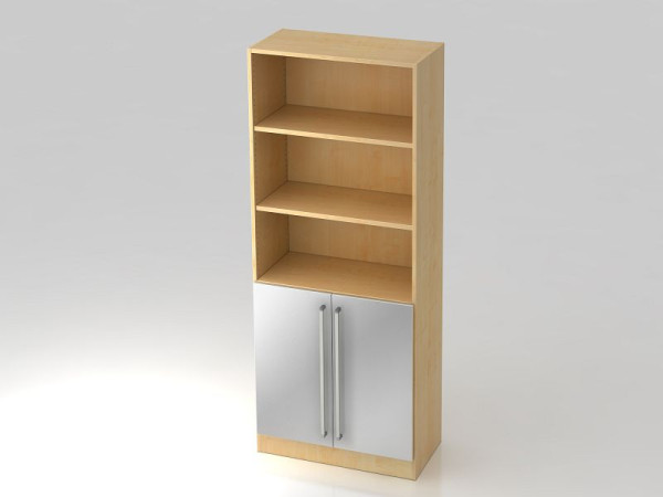 Hammerbacher Schrank 5OH, 2 Türen unten Sockelblende, Chromgriff Ahorn/Silber, 80x42x200,4 cm (BxTxH), V7700/3/S/CE