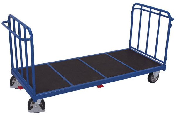 VARIOfit Doppel-Stirnwandwagen mit senkrechten Streben, Ladefläche: 1.605 x 880 mm, RAL 5010 enzianblau, Radsatz: Bereifung aus Elastikvollgummi, sw-1603