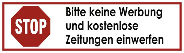 Moedel STOP Bitte keine Werbung und kostenlose Zeitungen..., Folie, 70x20mm, VE: 7 Stück/Bogen, 60184