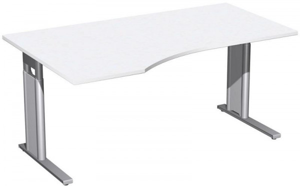 geramöbel PC-Schreibtisch links höhenverstellbar, C Fuß Blende optional, 1600x1000x680-820, Weiß/Silber, N-647312-WS