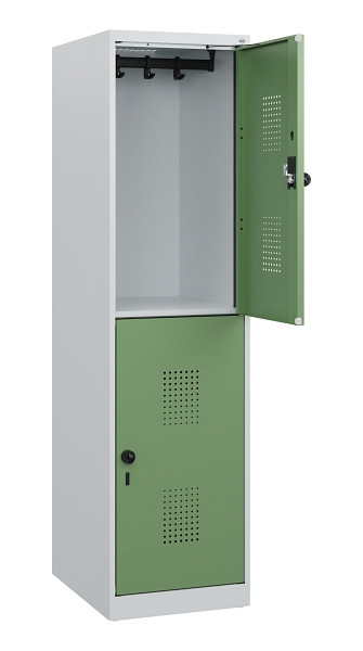 C+P Doppelstöckiger Spind Evolo PLUS, 2 Fächer, 1530x400x500mm, 7035/6011, Drehriegel, 0493005-12 S10010