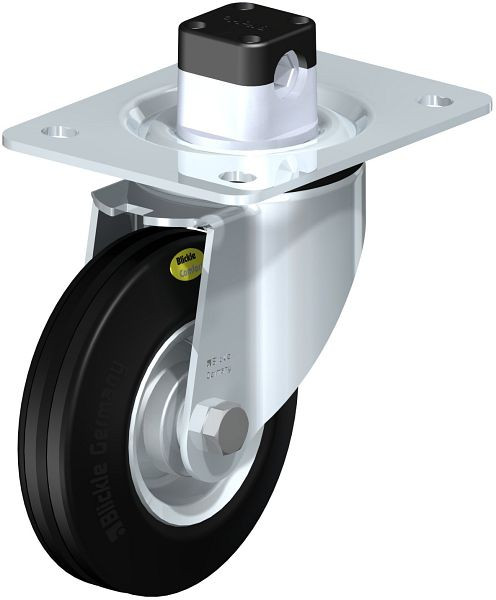 Blickle LK-RD 125R-3-CS11 Stahlblech-Lenkrolle, schwere Ausführung, mit Anschraubplatte & Zentralfeststeller, Zweikomponenten-Vollgummi, Schwarz, 850028