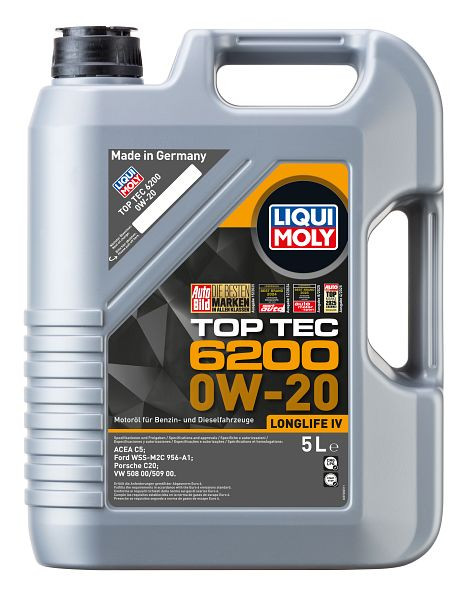 LIQUI MOLY Motoröl Top Tec 6200 0W-20, Kanister Kunststoff, VE: 5 Liter, 20781