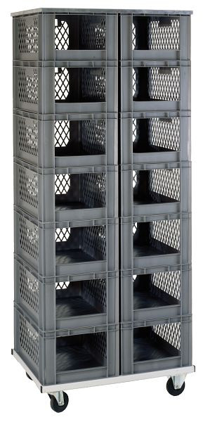 LA-KA-PE TR 14-1/R, Transport-Stapelkasten-Regal, auf Rollen, 1980 x 815 x 607 mm, Kästen in grau, 07116 00 05