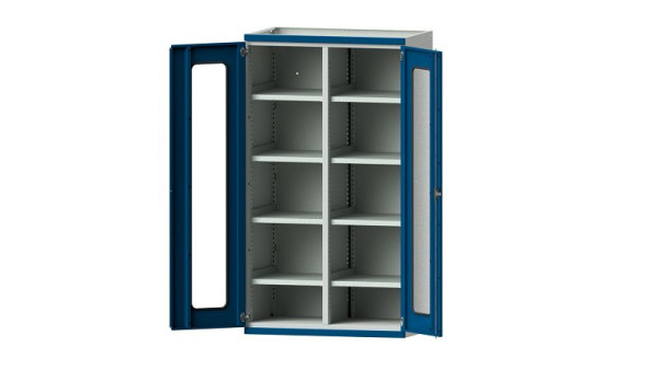 ANKE Werkbänke Schwerlastschrank, Modell 201, 1085 x 630 x 1950 mm, Sichtausschnitt aus Plexiglas, RAL 7035/5010, 620.071