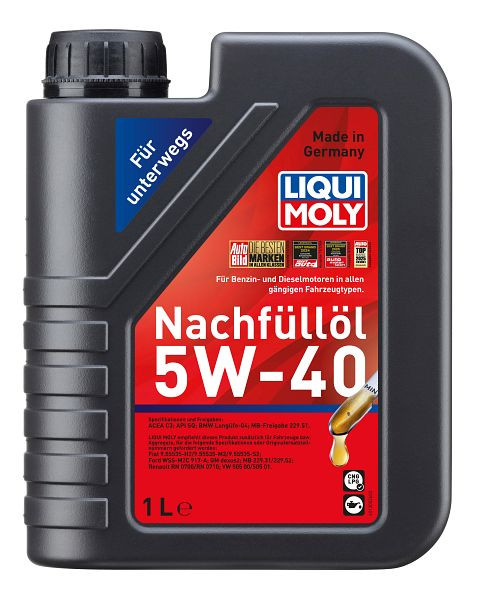LIQUI MOLY Nachfüllöl 5W-40, Kanister Kunststoff, VE: 1 Liter, 1305