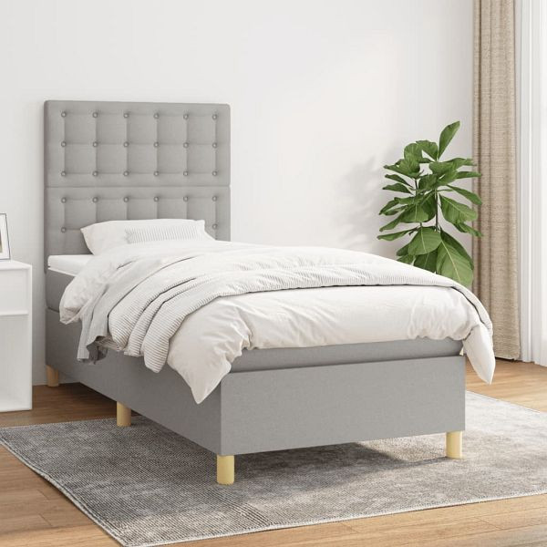vidaXL Boxspringbett mit Matratze Hellgrau 100x200 cm Stoff, 3142633