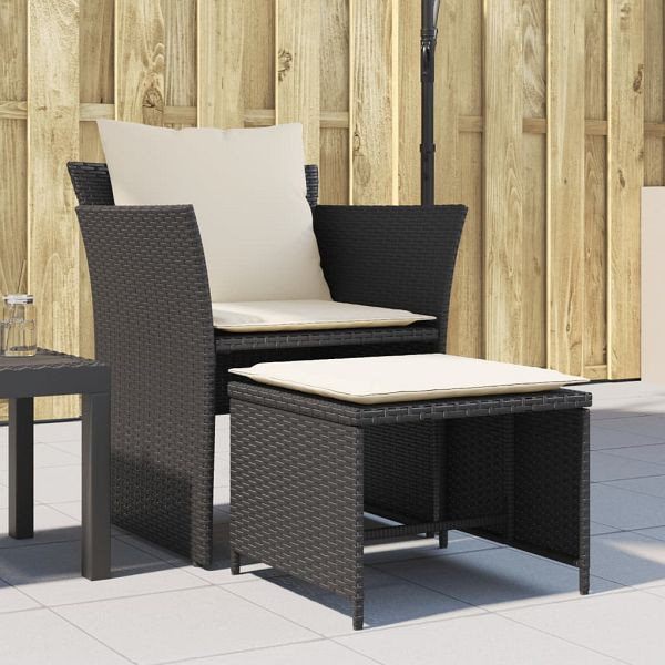 vidaXL Gartenstuhl mit Fußhocker Schwarz Poly Rattan, 368616