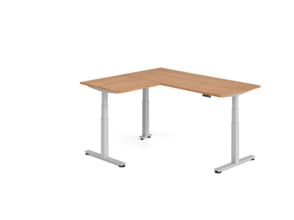 Hammerbacher Sitz-Steh-Winkeltisch 160x180cm Nussbaum/Silber, VXDSMW1908/N/S