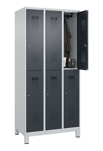C+P Doppelstöckiger Spind Evolo PLUS, mit Füßen, 6 Fächer, 1950x900x500mm, 7035, Frontfarbe RAL 7016 Anthrazitgrau, Zylinderschloss, 049310-30 S10039