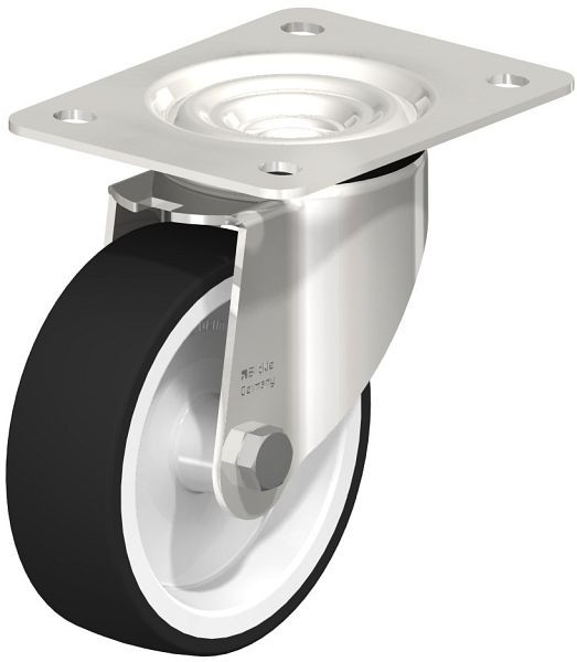 Blickle LKX-POTH 125G-3 Edelstahl-Schwerlast-Lenkrolle mit Anschraubplatte, Thermoplastisches Polyurethan, Grau, 759151