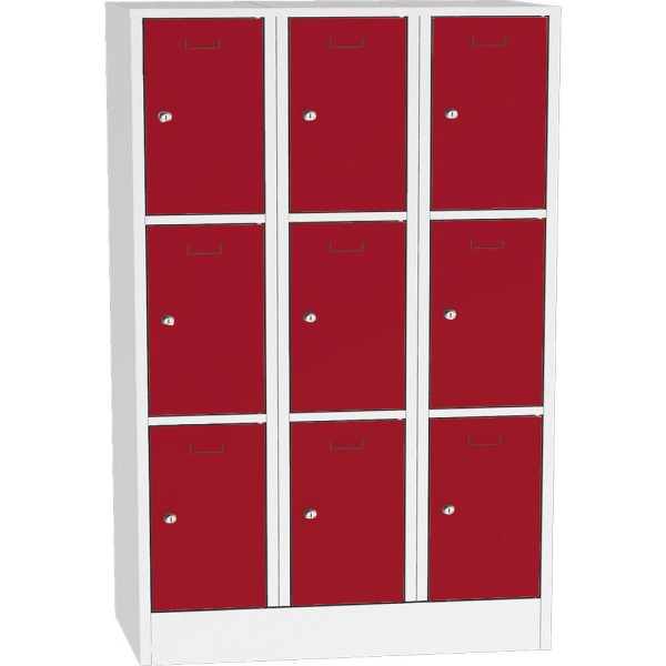 Deskin Schließfach-Stahlschrank SYSTEM SP1 COLOR, Korpus Lichtgrau, Türen Feuerrot, H 1850 x B 1200 x T 500 mm, Zylinderschloss, 350 mm, 281983
