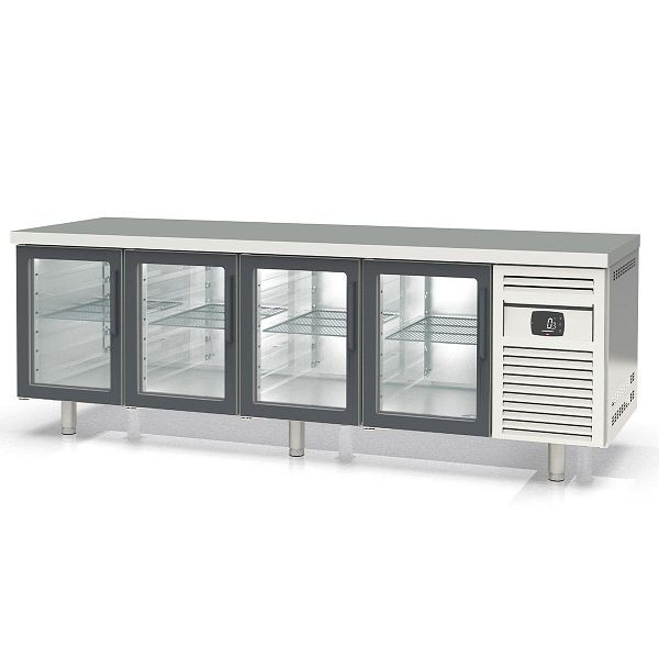 Vaiotec TOPLINE Bäckerei Kühltisch / 4-fach EN 60x40 mit 4 Glastüren, 2545 x 800 mm, 11790