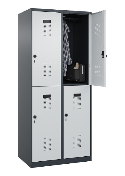 C+P Doppelstöckiger Spind Evolo PLUS, 4 Fächer, 1850x800x500mm, 7016/7035, Drehriegel, 049300-22 S10017